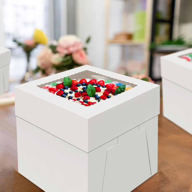4 Pack Cake Boxes 8 Inch, Disposable Cake Transport Container, White Bakery Boxe gallery