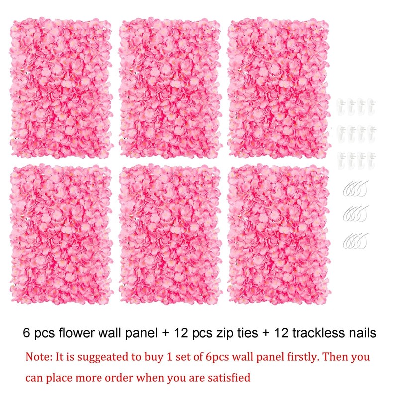 Blosmon Flower Wall Panel Backdrop - 6 Pcs 24 X 16 Inch Pink Artificial gallery