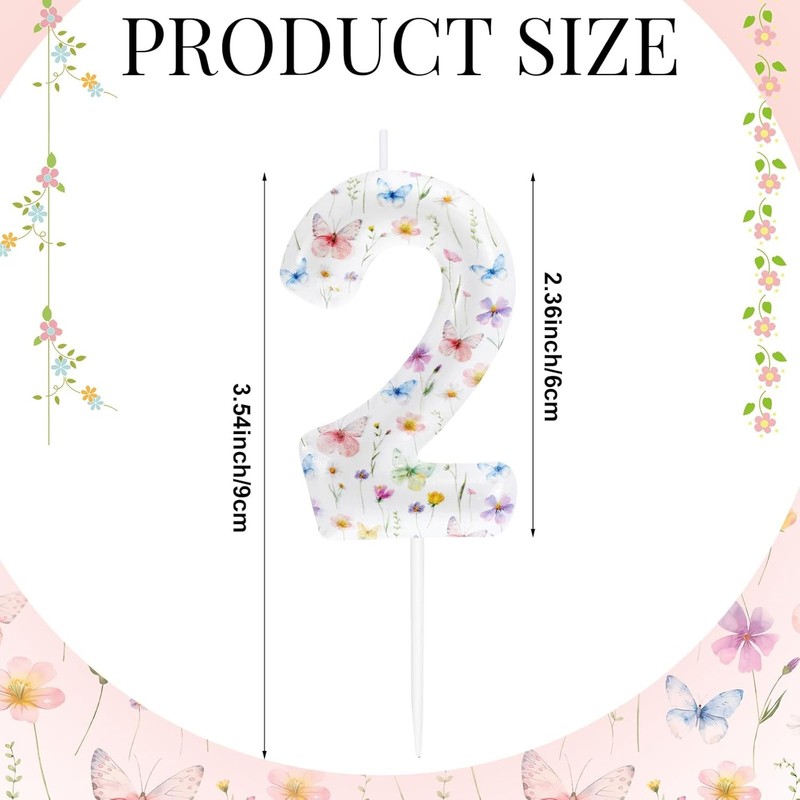 Wildflower Number 2 Birthday Candle Spring Floral Butterfly Candle Cake Cupcake gallery