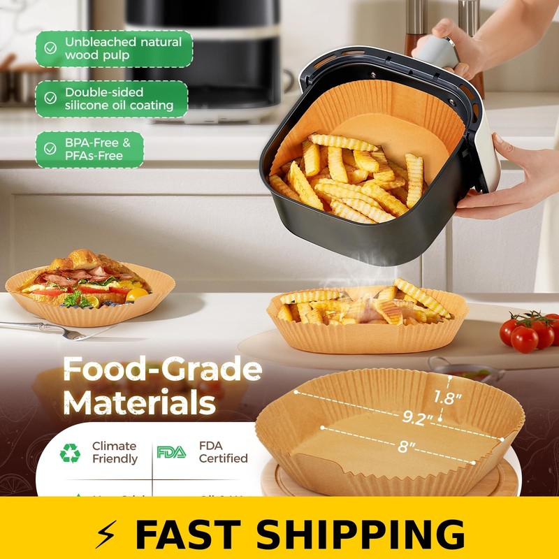 Ctizne Disposable Air Fryer Liners 150Pcs 8" Non-Stick Food Grade gallery