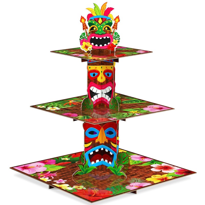 Hawaiian Theme Cake Holder, 3 Tier Dessert Stand, Beach White, Brown