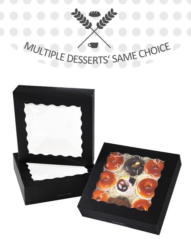 Black Pie Boxes With Window 9x9x2.5 Inch AutoPop Up Cookie Donut 12 PCS gallery