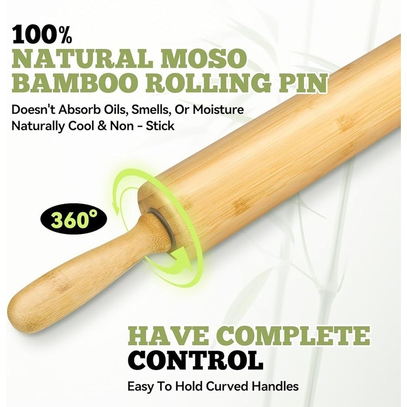 Premium Bamboo Rolling Pin Easy Roll Handles Baking Dough Cookies Pastry New gallery