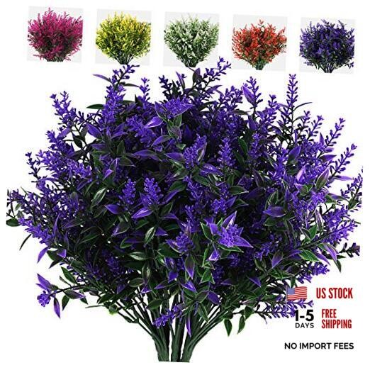 Artificial Greenery Lavender Fake Shrubs Flowers UV Resistant 8 Bundles Purple