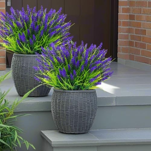 Pcs Artificial Outdoor Flowers UV Resistant Lavender Fake Greenery 22 Purple gallery