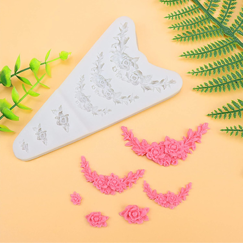 3Pcs Rose Wreath Flower Bouquet Leaves Fondant Molds for Wedding Cake Decorat... gallery