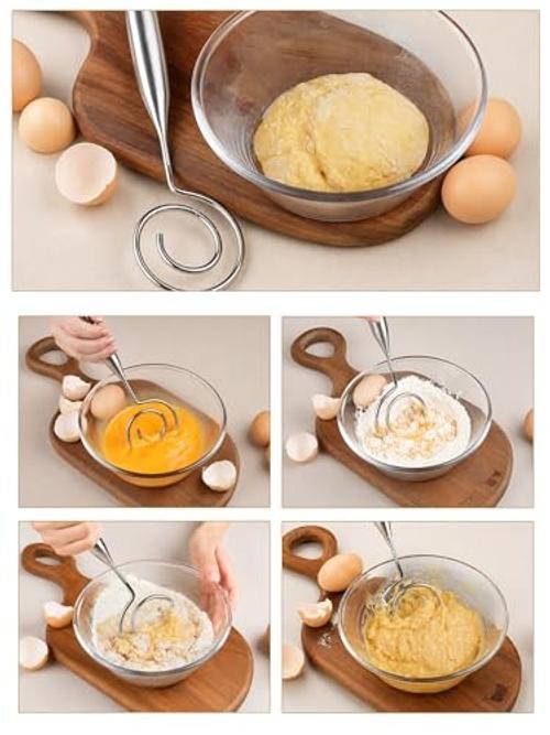 Seamless Dough Whisk - 11.4 Inch 304 Stainless Steel Danish Dough Whisk, Bread gallery