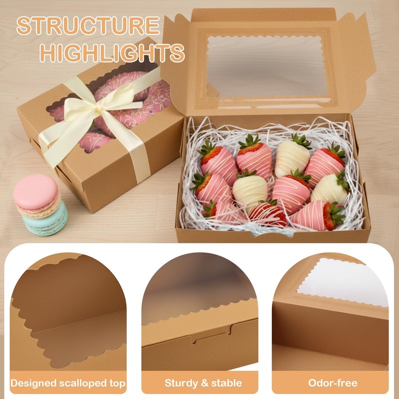 60 Pack Cookie Boxes With Window 8x6x2.5 Inch Bakery Treat Christmas Brown gallery