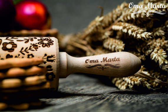Engraved Rolling Pin Carved Wooden Rolling Folk Textured cookies by Oma Marta gallery