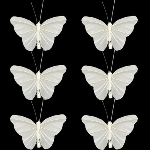 12PCS Artificial Feather 3D Butterfly On Clip 4.9-Inch Realistic White gallery