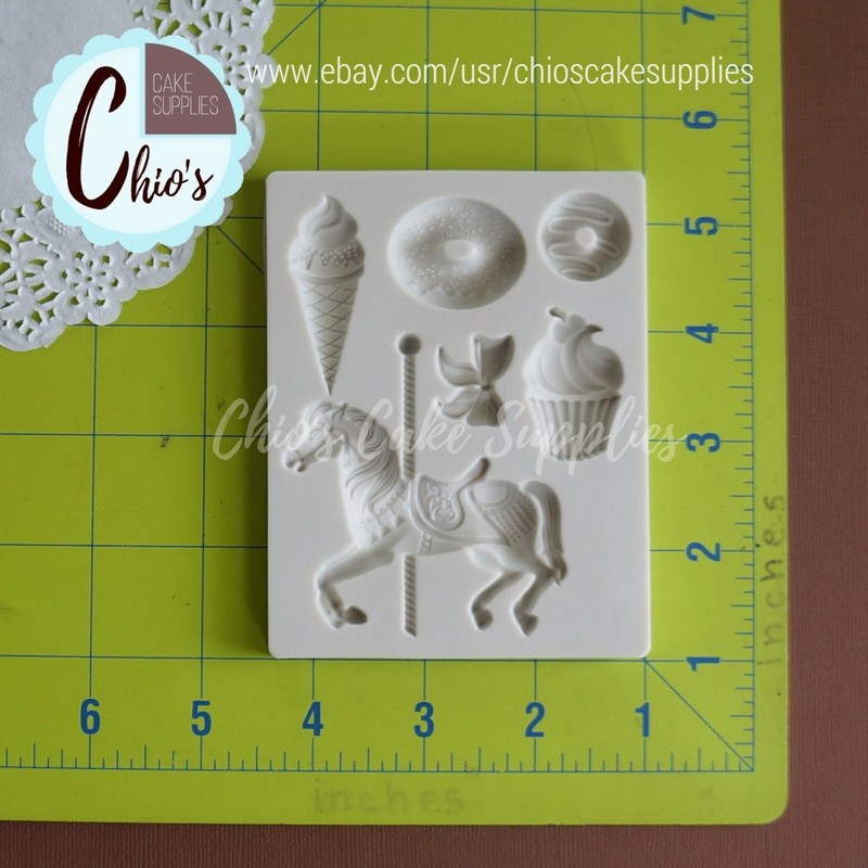 Carnival silicone mold. Carousel, donuts, bow, cupcake, ice cream silicone mold. gallery