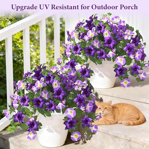 Artificial Flowers for Outdoors, 2PCS Artificial Petunias 2 Pack Mied Purple gallery