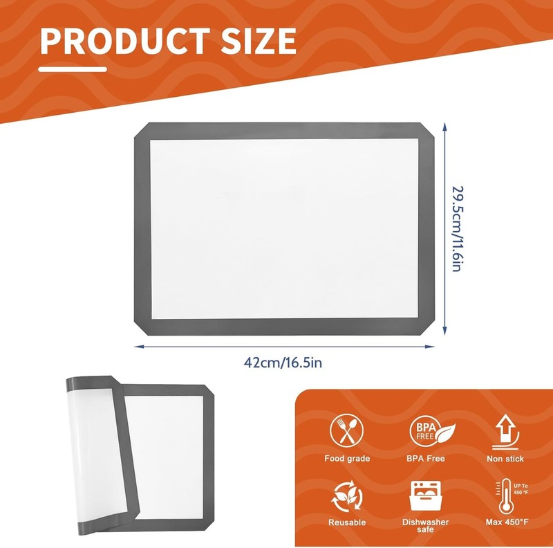 KitchenRaku 2-Pack Silicone Baking Mat, 2 Half Sheet, Brilliant White gallery