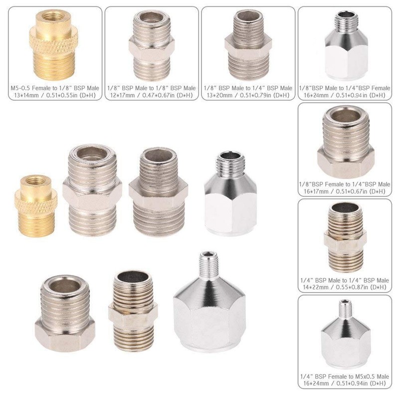 Professional 7pcs Airbrush Adaptor Kit Fitting Connector Set 1/8 Inch, Silver gallery