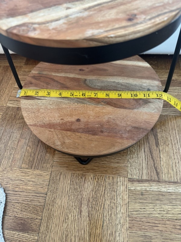 Two-Tier Stand Round Wood Black Metal Display Serving Cake Hosting Party gallery