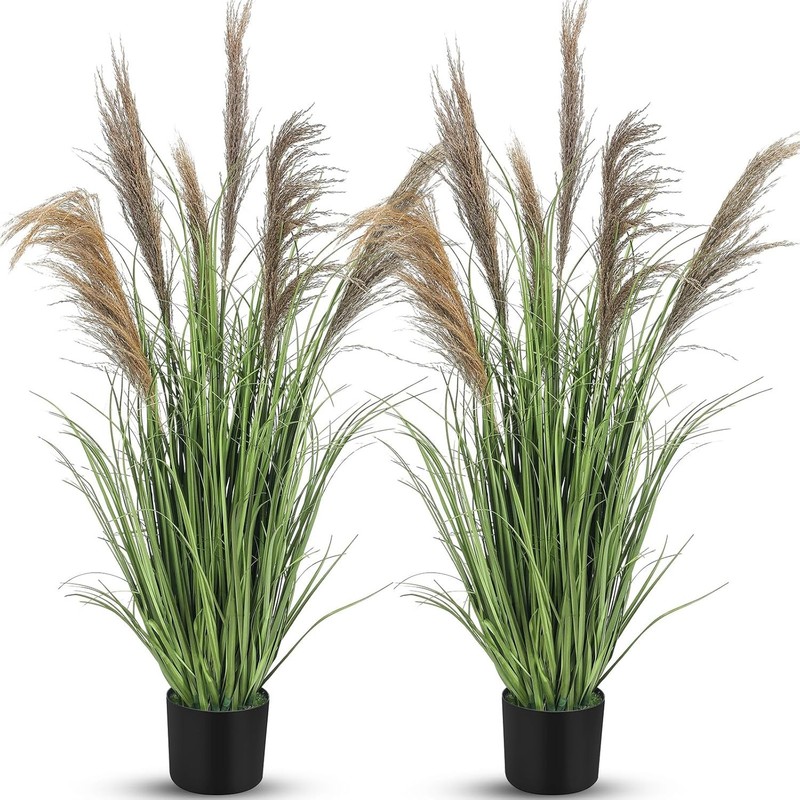 2 Pcs Ppas Grass Potted Plants 4 ft Tall Artificial Grass Potted