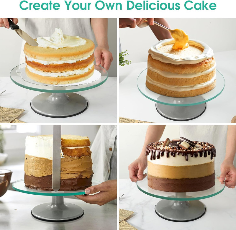 12" Glass Cake Decorating Stand Rotating Revolving Cake Turntable Pastry Holder gallery