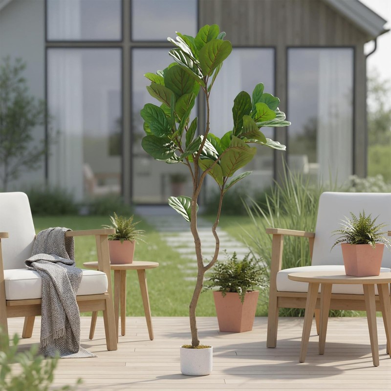 Garveehome 5Ft Artificial Fiddle Leaf Fig Tree In White Planter 61 Tall Fake gallery