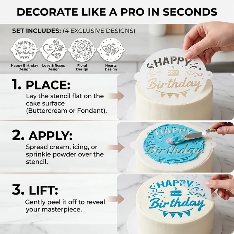 4 PCS Cake Stencils Set Reusable LaserCut Template Fondant Art Deco Styles gallery