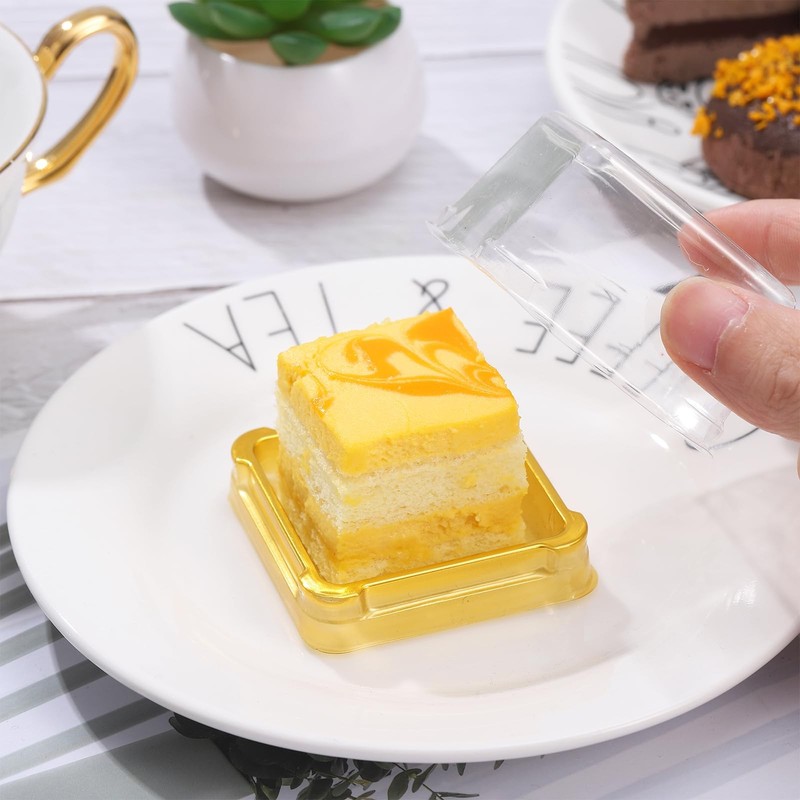 50 PCS Gold Plastic Square Mooncake Boxes Small Clear Container 2.16x1.85x1.57In gallery
