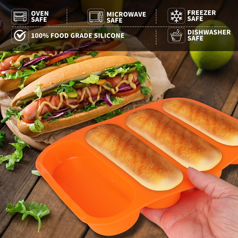 2 Pack 6 Inch Silicone Hot Dog Bun Pan Hotdog Bun Molds Nonstick Bread Forms gallery