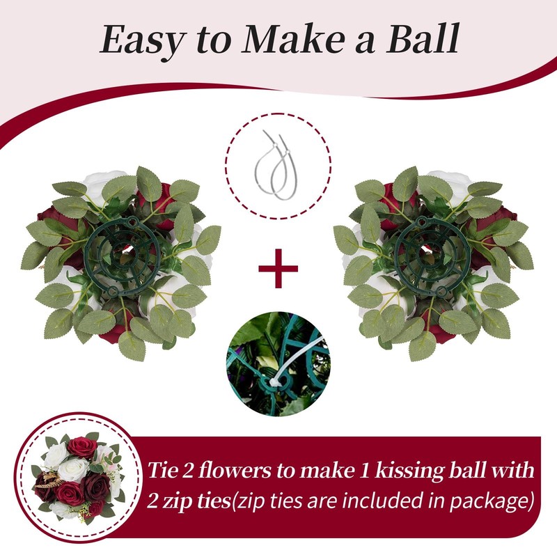 Blosmon Artificial Flowers Ball Wedding Centerpieces 10 Pcs Burgundy Rose gallery