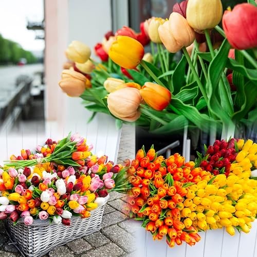 Fake Tulips Artificial Flowers Real Touch PU Faux Flowers Tulip 15 Pcs Mixed 1 gallery