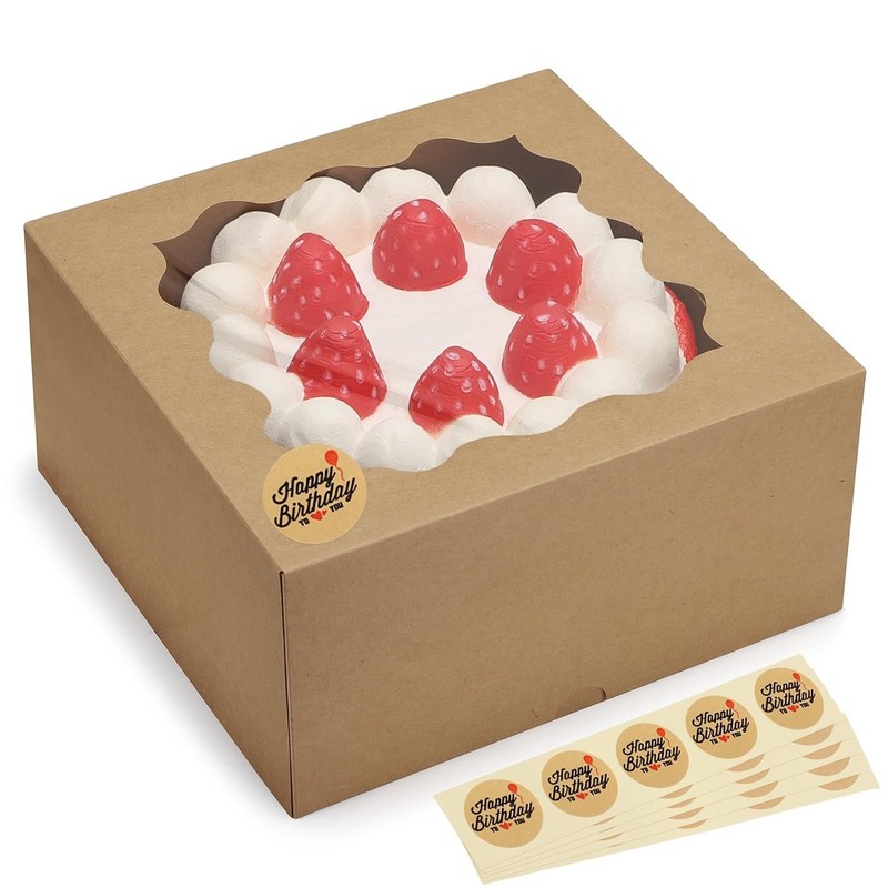 Brown 10x10x5 Auto Pop Bakery Cake Boxes with Window 25 Pack