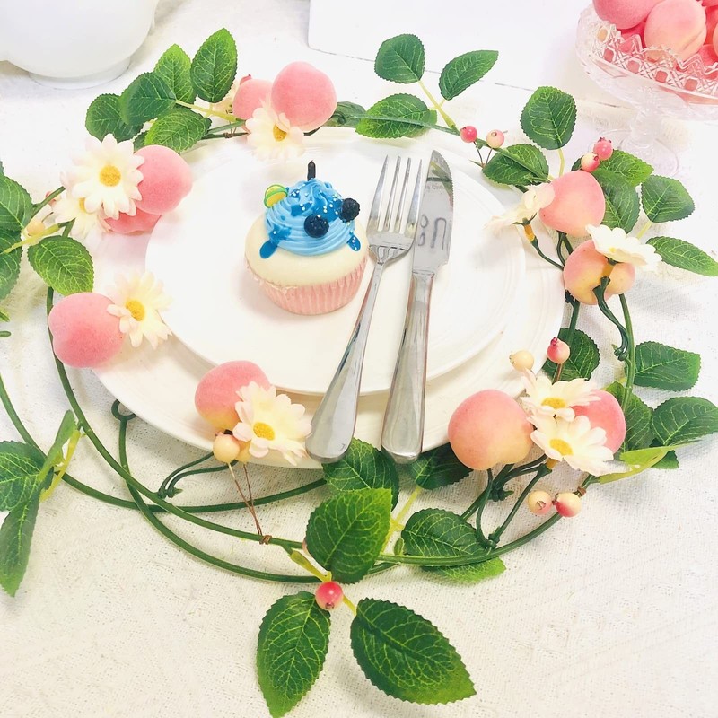 Sezrgiu Artificial Peach Flower Vine Garlandhanging Pink Flowers Peach Fruit gallery