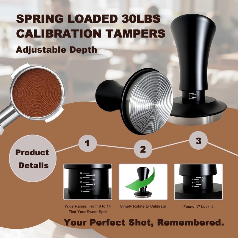 Espresso Accessories 54mm Spring Loaded Tamper Kit, 5-Piece Set 54mm, Black gallery