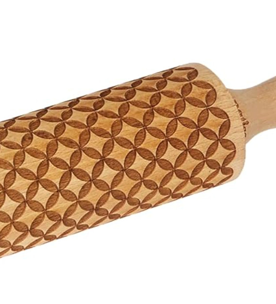 NEW - Patisse European Wooden Decorative Rolling Pin Embossed Diamond Pattern gallery