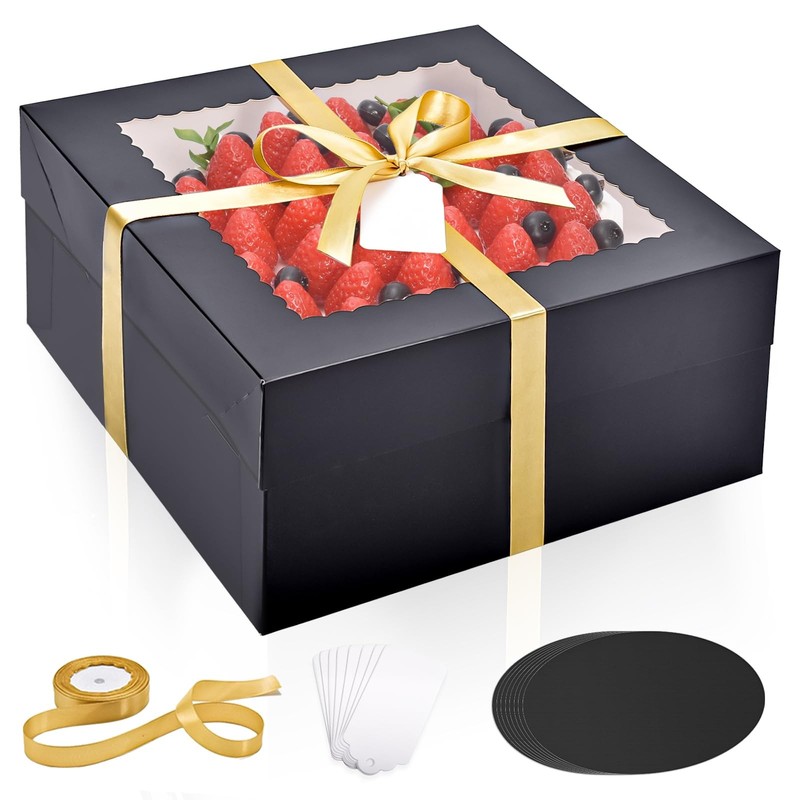 16Pcs 12x12x6 Inch Cake Boxes with Cake Boards 8Pcs Black Cake Boxes 8Pcs Cak…