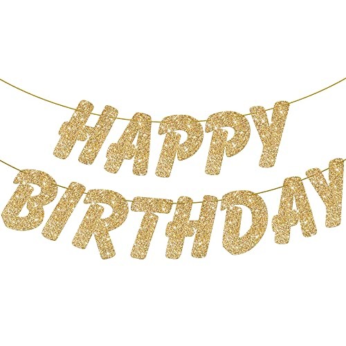 , Glitter Gold Happy Birthday Banner - 10 Feet | Gold Birthday Banner for gallery