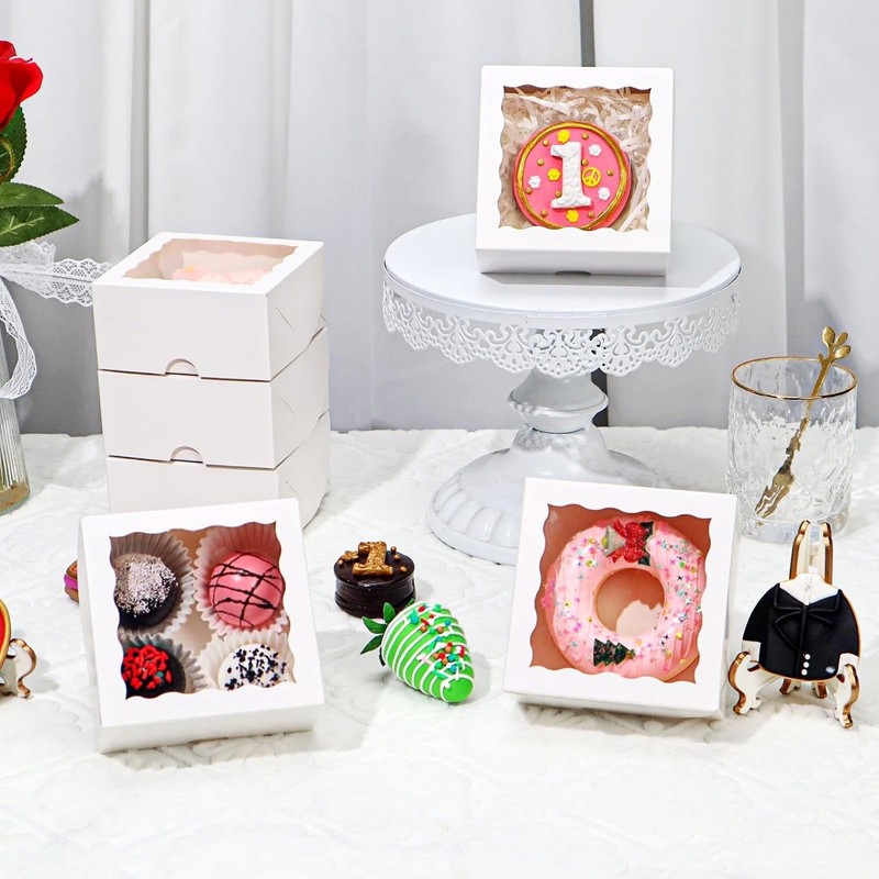 40 Pack Bakery Boxes for Mini Bundt, Cake,Pie, Cinnamon Roll Treat,4x4x2 Inches gallery