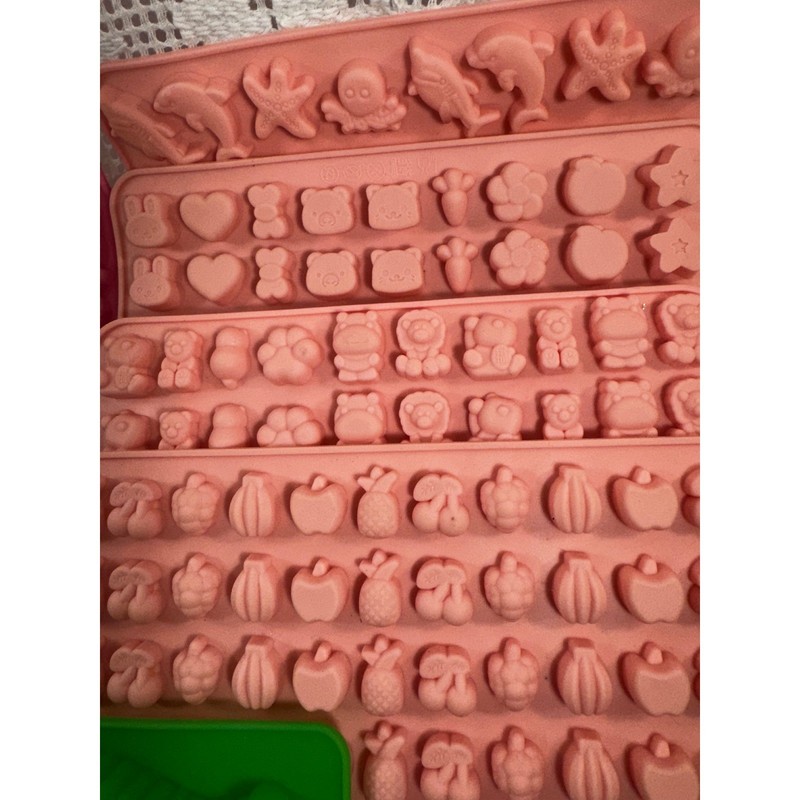 Lot of 9 Silicone Candy Molds Gummy Bear Worm Heart Dinosaur Fruit Sea Life Tray