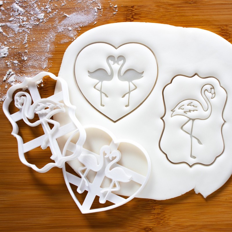 Set of 2 Flamingo Cookie Cutters – tropical wedding luau summer beach fiesta
