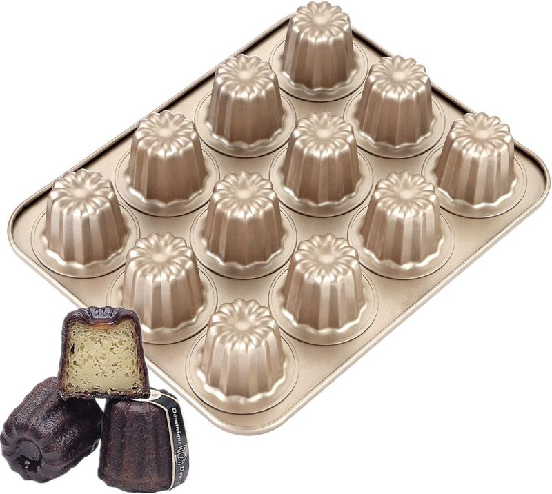 The Love 12-Cavity Nonstick Canele Mold Baking Cake Pan for 12.8W*10.2L, Gold