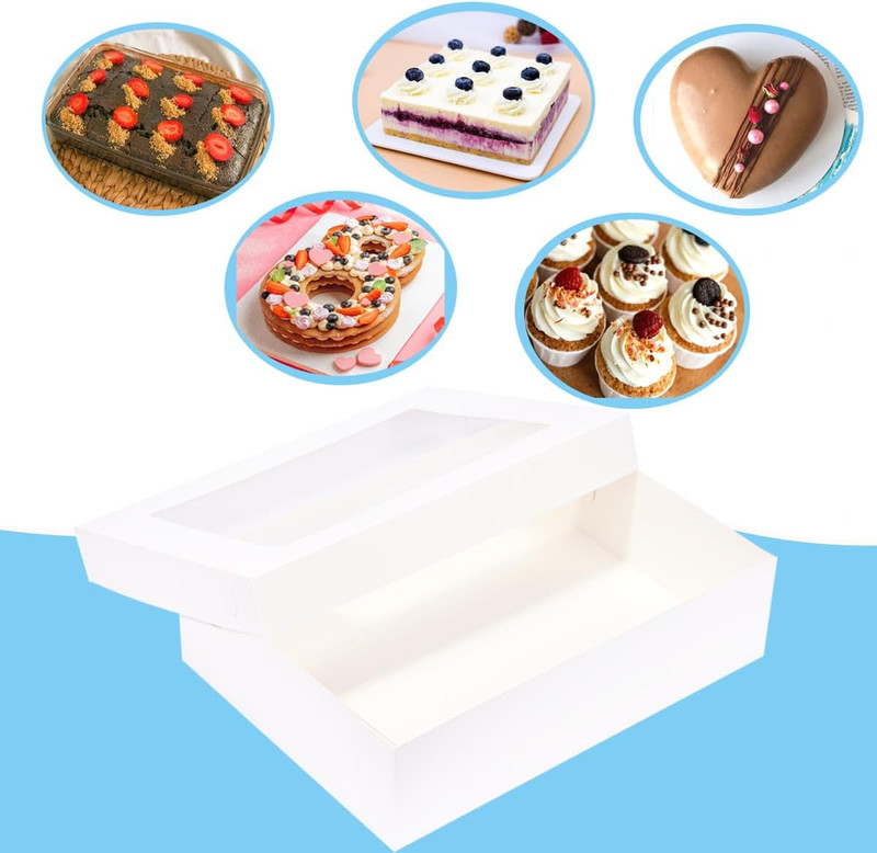 19X14X5 Inch 6 Pack Cake Boxes with Thick Cake Boards,White Large Rectangle Bake gallery