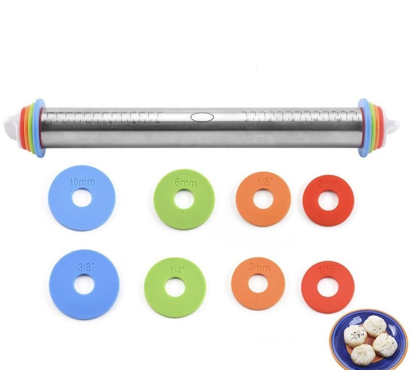 Rolling Pin and Silicone Baking Pastry Mat Set, Stainless Steel Dough Roller ... gallery