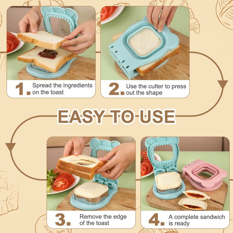 2 Pack Crustless Sandwich Cutter, Square/Heart Shape(Red/Green) gallery