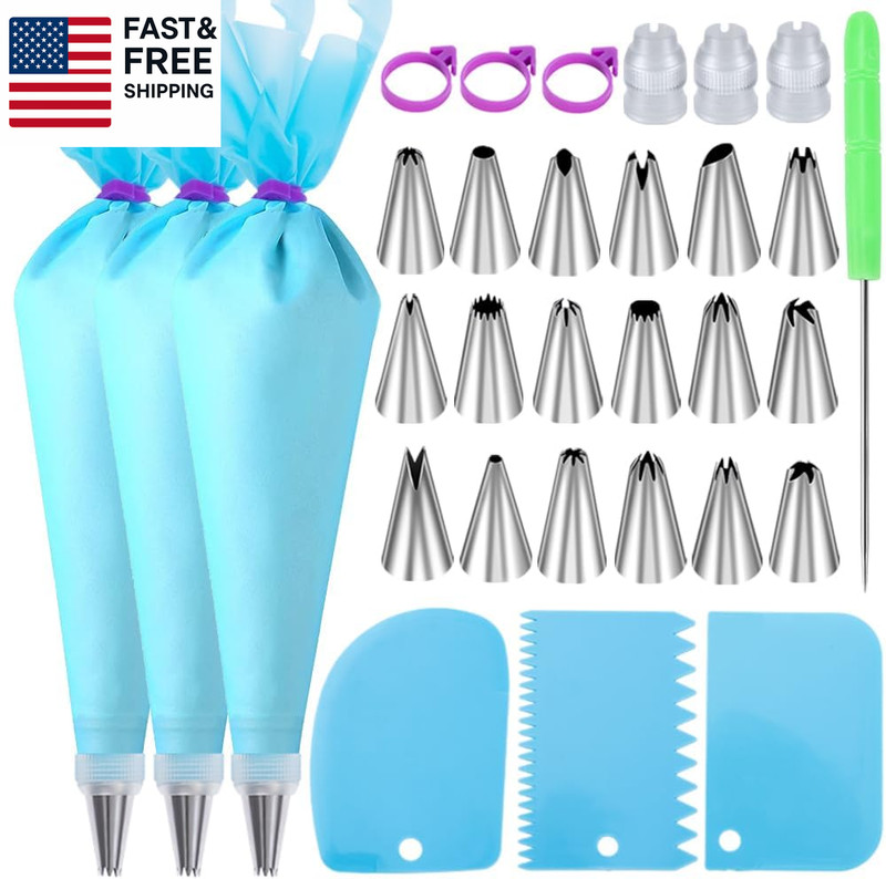 Piping Bags and Tips Set, Cakes Decorating Kit Supplies with 3 Reusable Pastry B