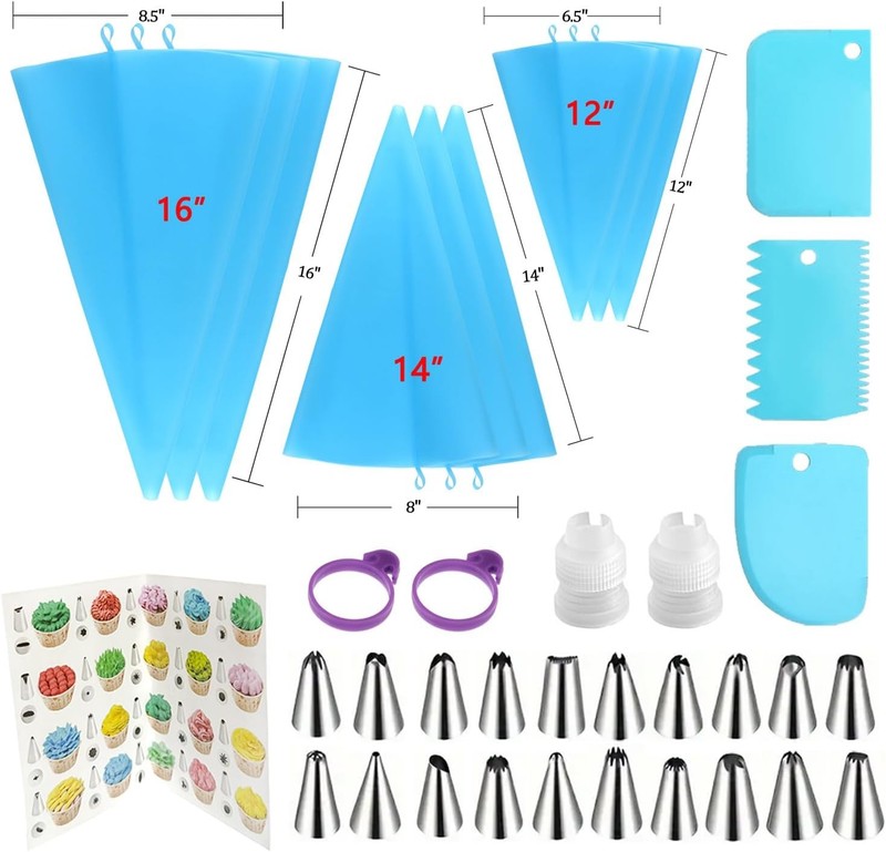 Reusable Piping Bags and Tips Set Silicone 12 14 16in with Icing gallery