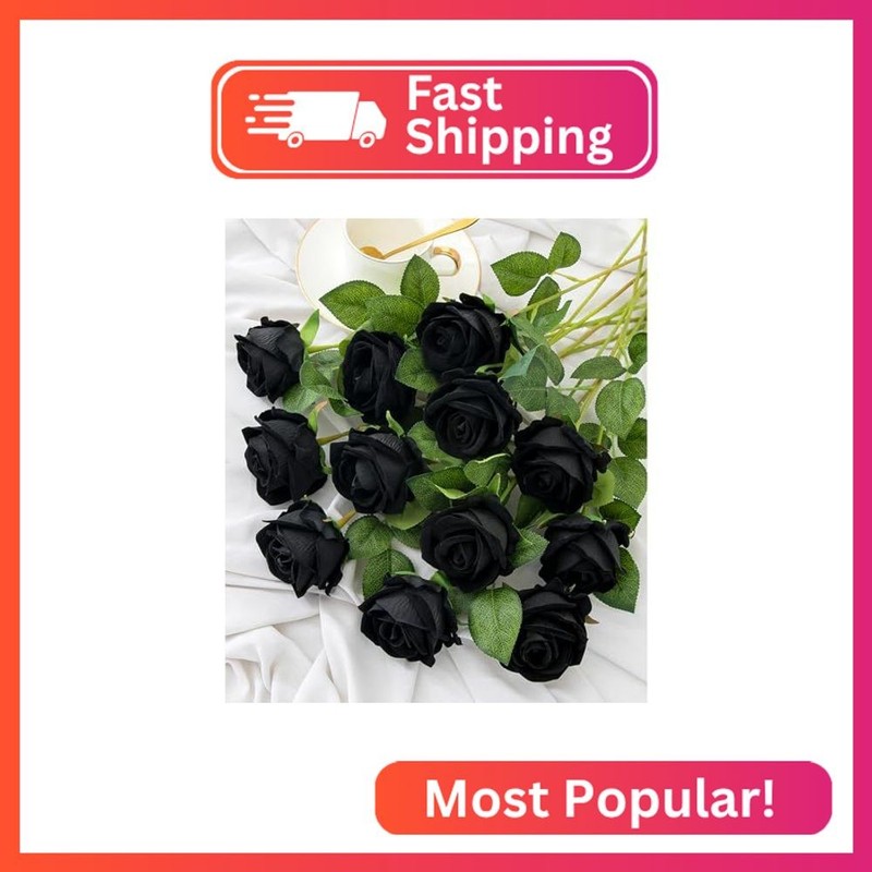 Hawesome 12PCS Artificial Flowers Fake Roses, Realistic Velvet Long Stem Red Ros