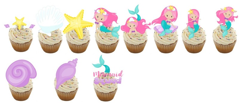 24 Stand Up EDIBLE Wafer Card Cute Mermaid Fairytale Under The Sea themed PreCut