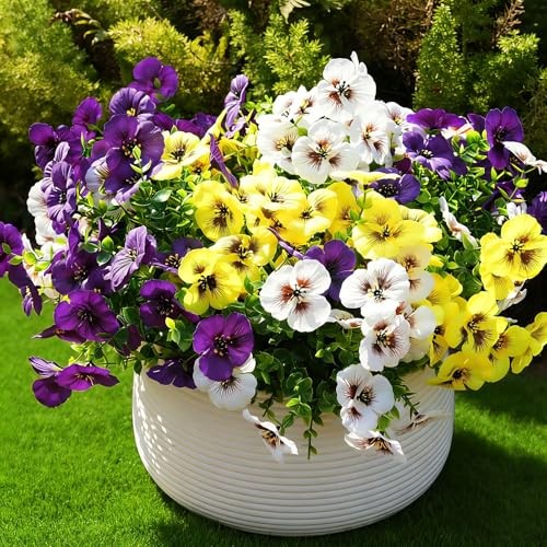 Artificial Flowers for Outdoors,UV Resistant Fake 14 Yellow White Purple