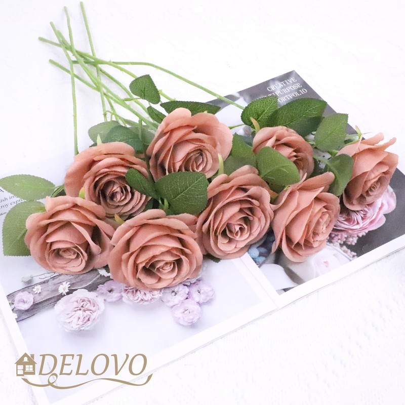Delovo 52Pcs Dusty Rose Roses Artificial Flowers Fake Flowers Silk Roses Stems gallery