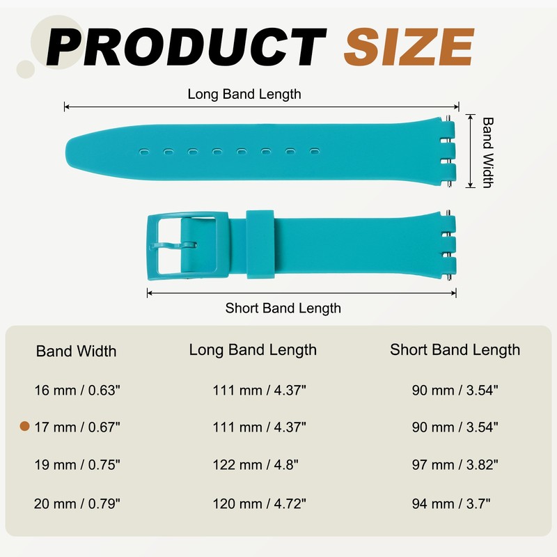 17mm Lake Blue Silicone Strap with Plastic Buckle Bars gallery