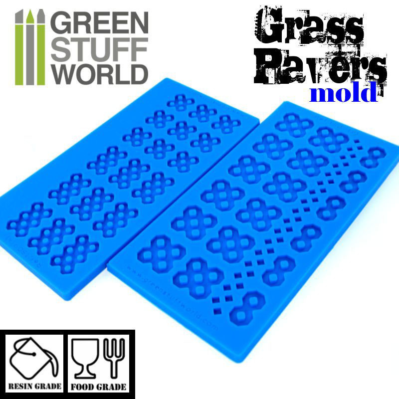 Pack x2 GRASS PAVER Textured SILICONE MOLD – for resins diorama Impression