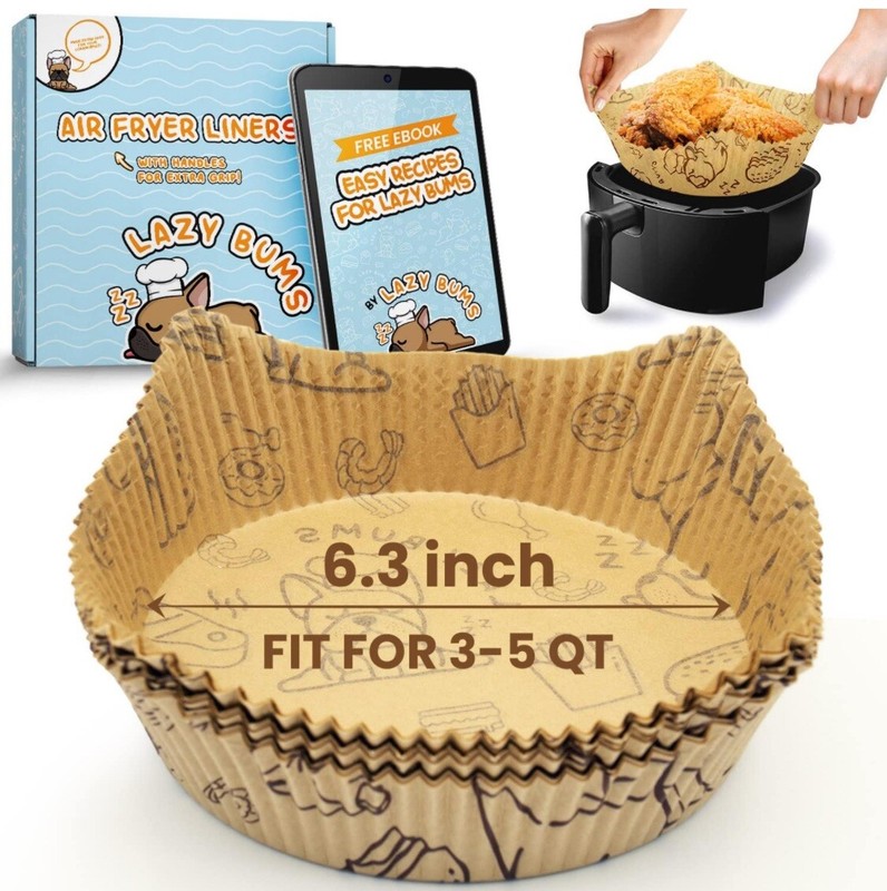Air Fryer Disposable Paper Liners 50 Pack 6.3 Inch Non Stick Parchment 3-5QT