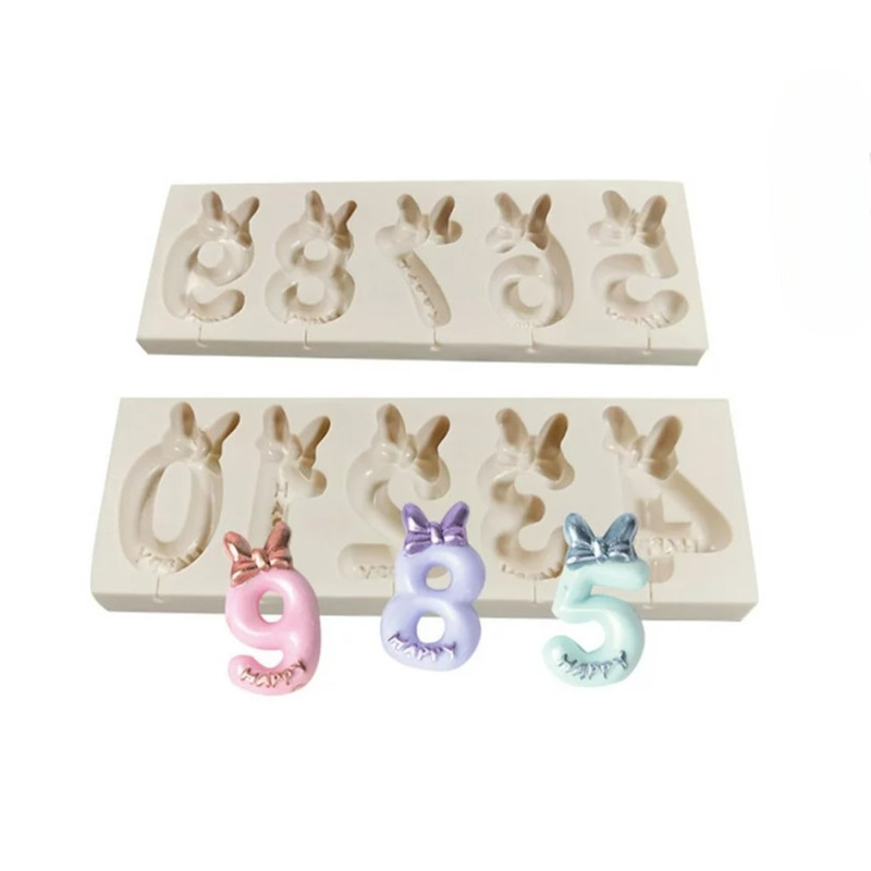 Numbers Minnie Mousse Disney Bow Sugar Craft Fondant Resin Silicone Mold 2Pc